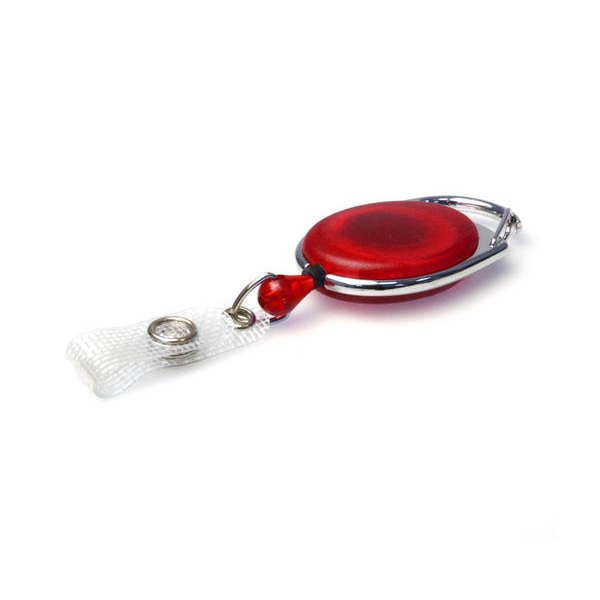 Bilde av Red translucent carabiner ID badge reel with reinforced strap. 60270233 (DE,SE,NO,FI,RO,PL)